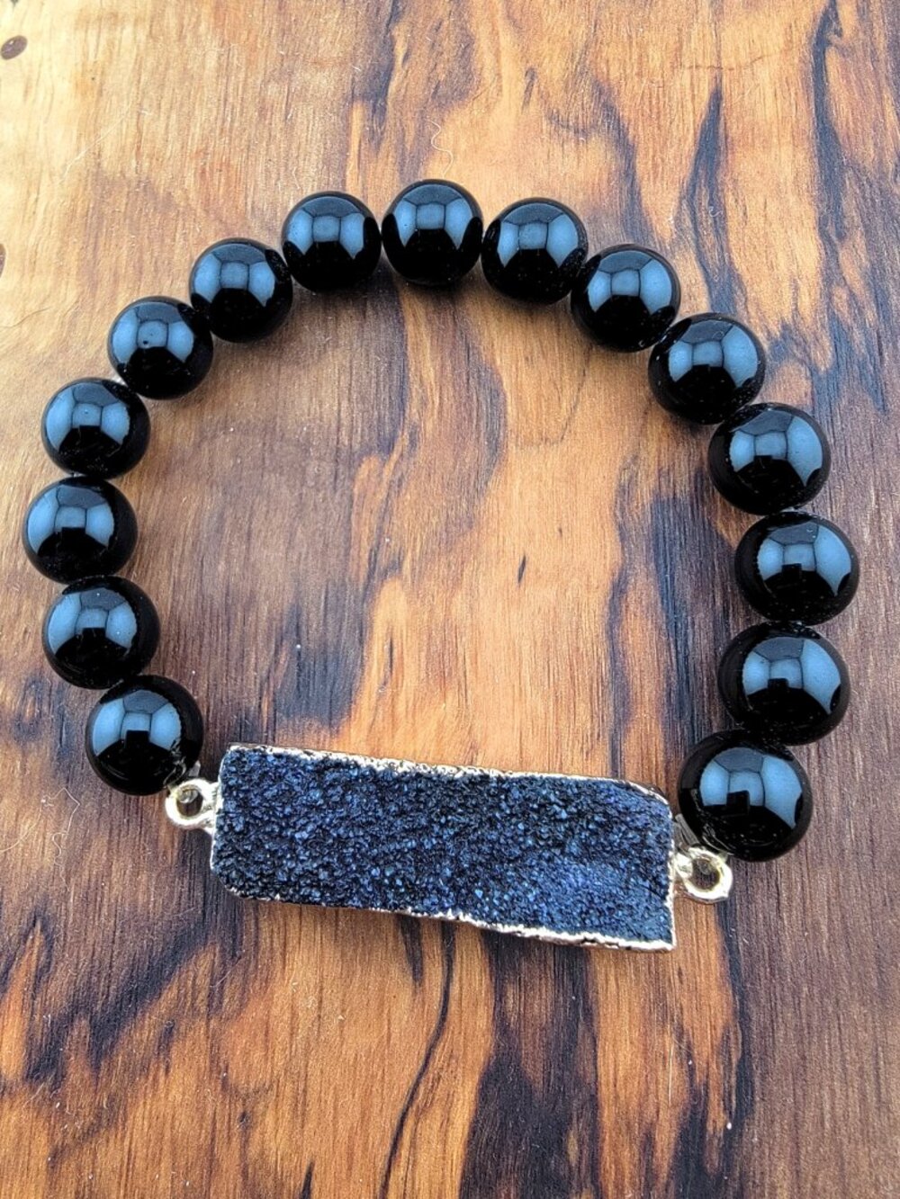 3/$30 🖤 Black Onyx & Black Druzy Bar Bracelet – Gold Tone | Protection